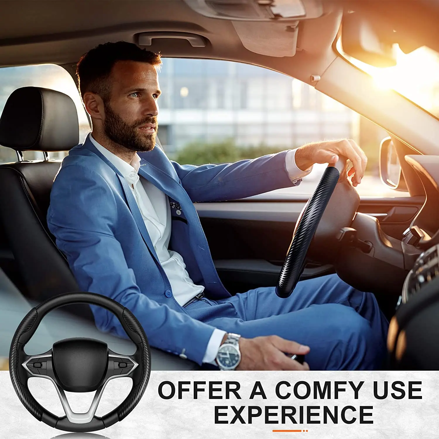 

Universal Car Steering Wheel Cover Non-Slip Carbon Fiber Steering-Wheel Auto Accessories