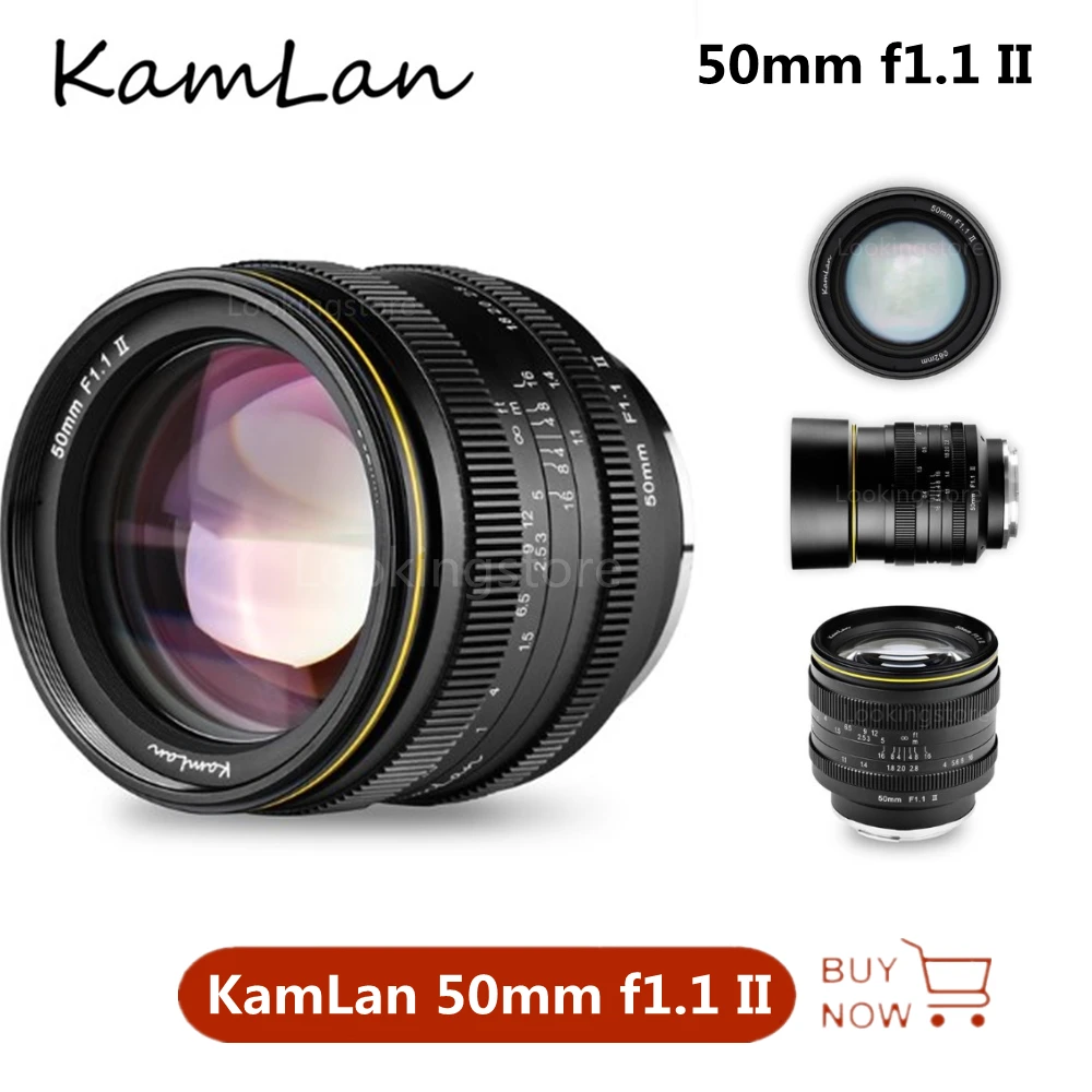 

Объектив KamLan 50 мм f1.1 II APS-C для камеры, объектив с большой диафрагмой и ручной фокусировкой Для беззеркальных камер Canon EOS M Sony E Fuji X M4/3