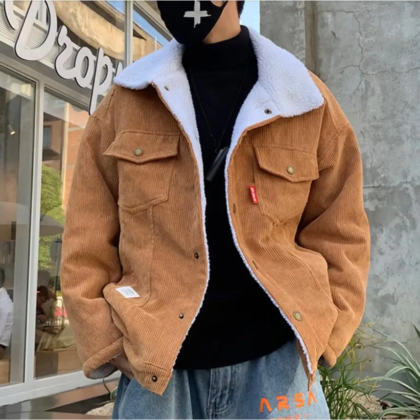 New Men Autumn Winter Thicken Warm slim fit Corduroy Jackets Men's Outwear Hip Hop Coat Male Teen Casual Jacket Colorful M-5XL