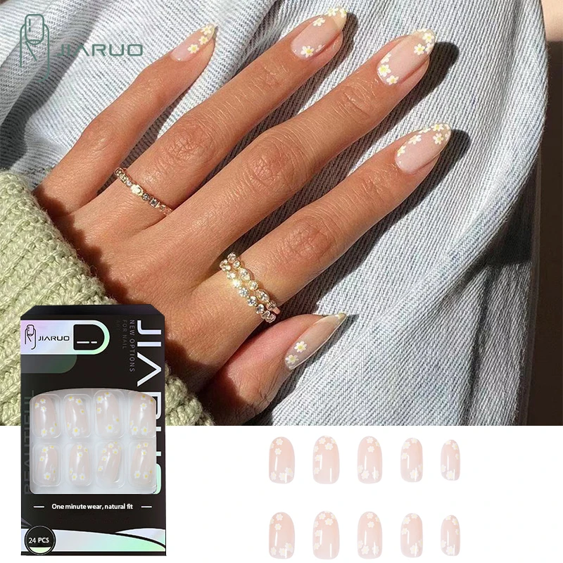 

JIARUO 24 шт./коробка нажимайте на короткие ногти миндальные ногти Типсы Y2k полное покрытие наращивание ногтей маленькие свежие и элегантные на...