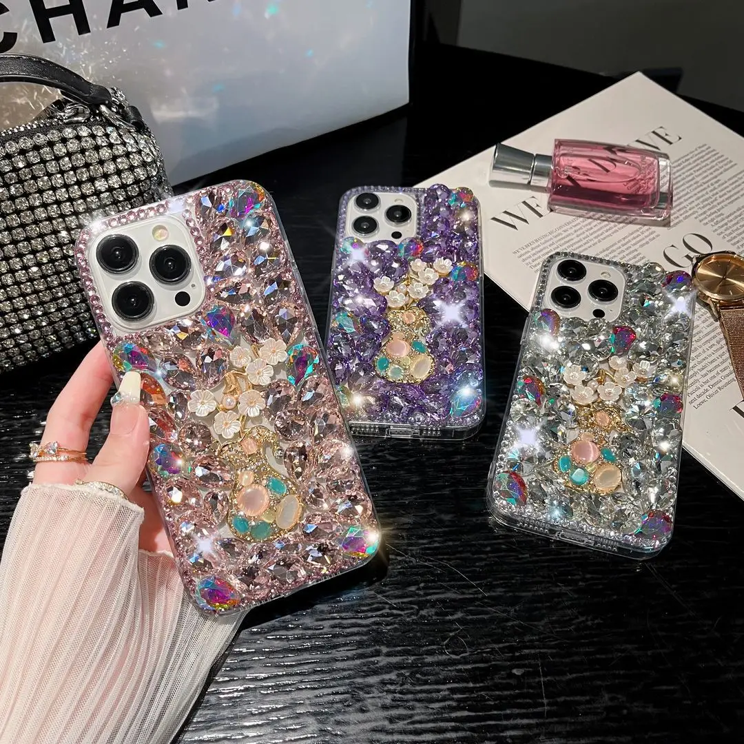 

Luxury Bling Shiny With Vase Rhinestone Phone Case For iPhone 14 13 12 11 Pro Max XR XS X 7 8 Plus SE2020 For Apple 14Plus Cover