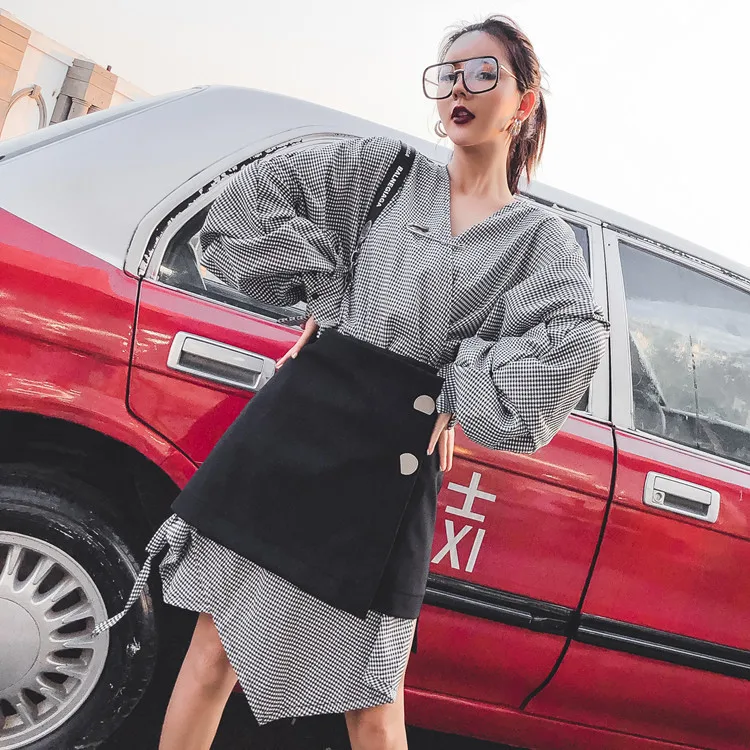 2023Irregular tailoring V-neck stylish suit dress female long-sleeved + short skirt two-piece autumn clothes486