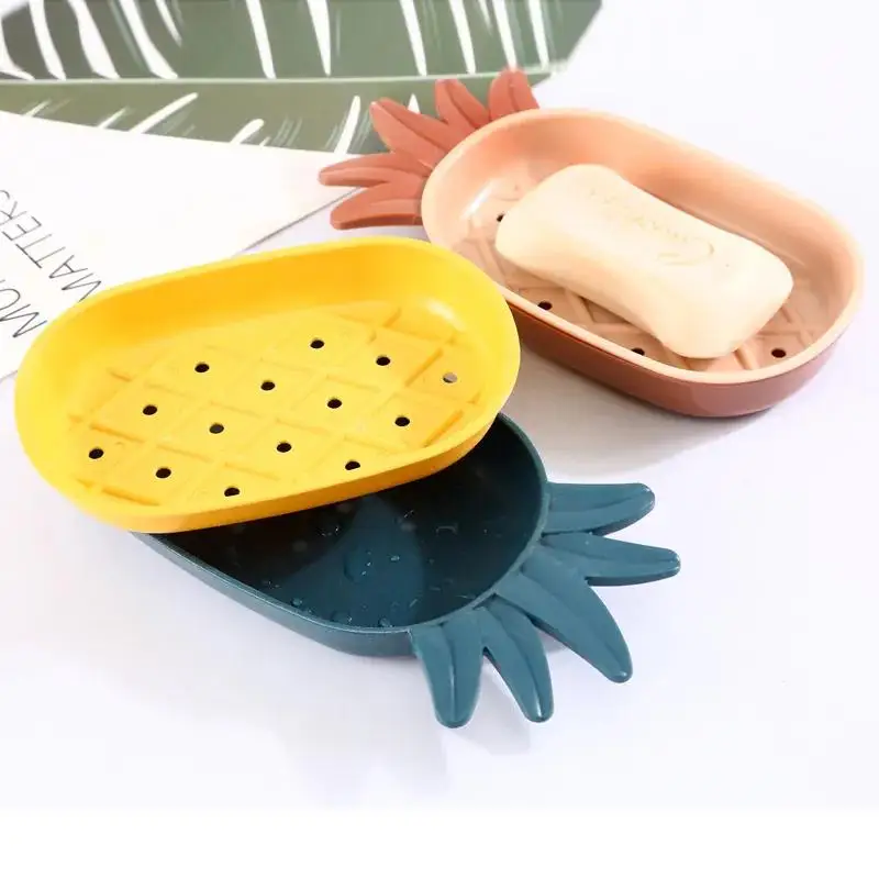 

3pcs Creative Pineapple Shape Drain Soap Box Soap Storage Box Easy Clean Soap Dishes Holder Bathroom Supply