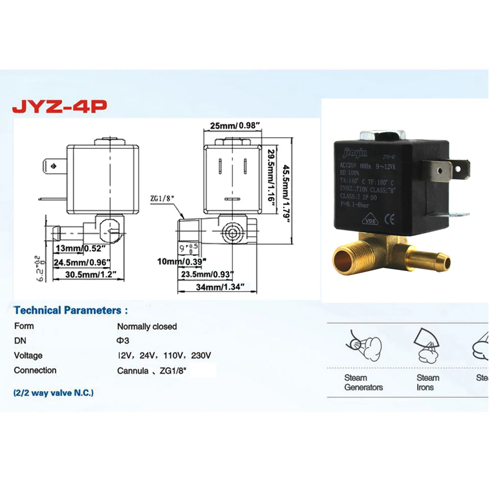 JYZ-4P нормально закрытый 3 мм NC 22 Way AC 230V G18 6 бар, латунный паровой насос для Philips, Утюги, Паровая швабра, отпариватель для одежды, кофе (art.: 3920c2bbf8f46) - 3920c2bbf8f46