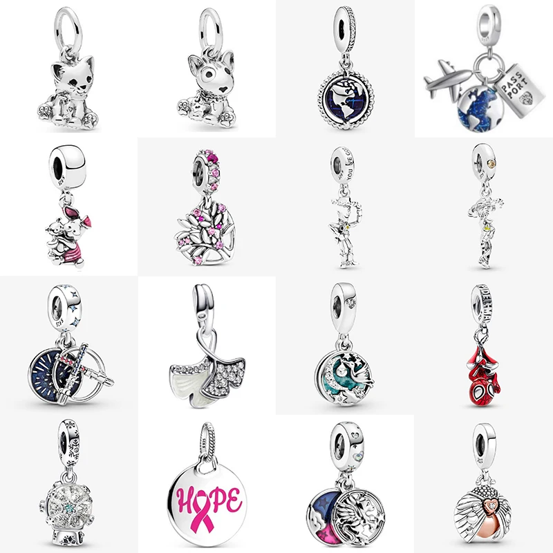 

2023 NEW 100% 925 Sterling Silver Snowflake Ball Earth Personal Pendant Cute Animal Dangle Charm DIY Original Women Jewelry Gift