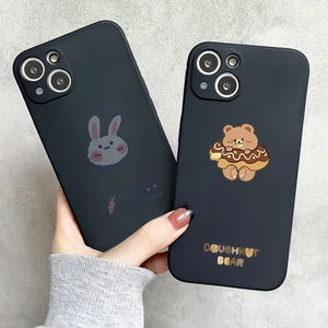 cute cartoon alphabet bunny bear phone case for funda iphone 11 12 13 pro max mini x xr xs se 2020 6 7 8 plus celular black free global shipping
