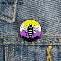 non binary pride bee hive pin custom funny brooches shirt lapel bag cute badge cartoon enamel pins for lover girl friends