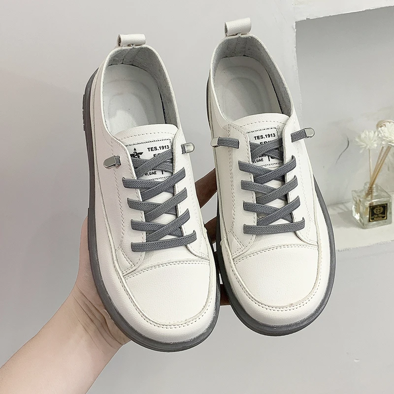 

Fashion Women's Flat Shoes Spring Oxfords Casual Classic Solid Color PU Leather Shoes Women White Shoes Lacing Sneakers Comfort