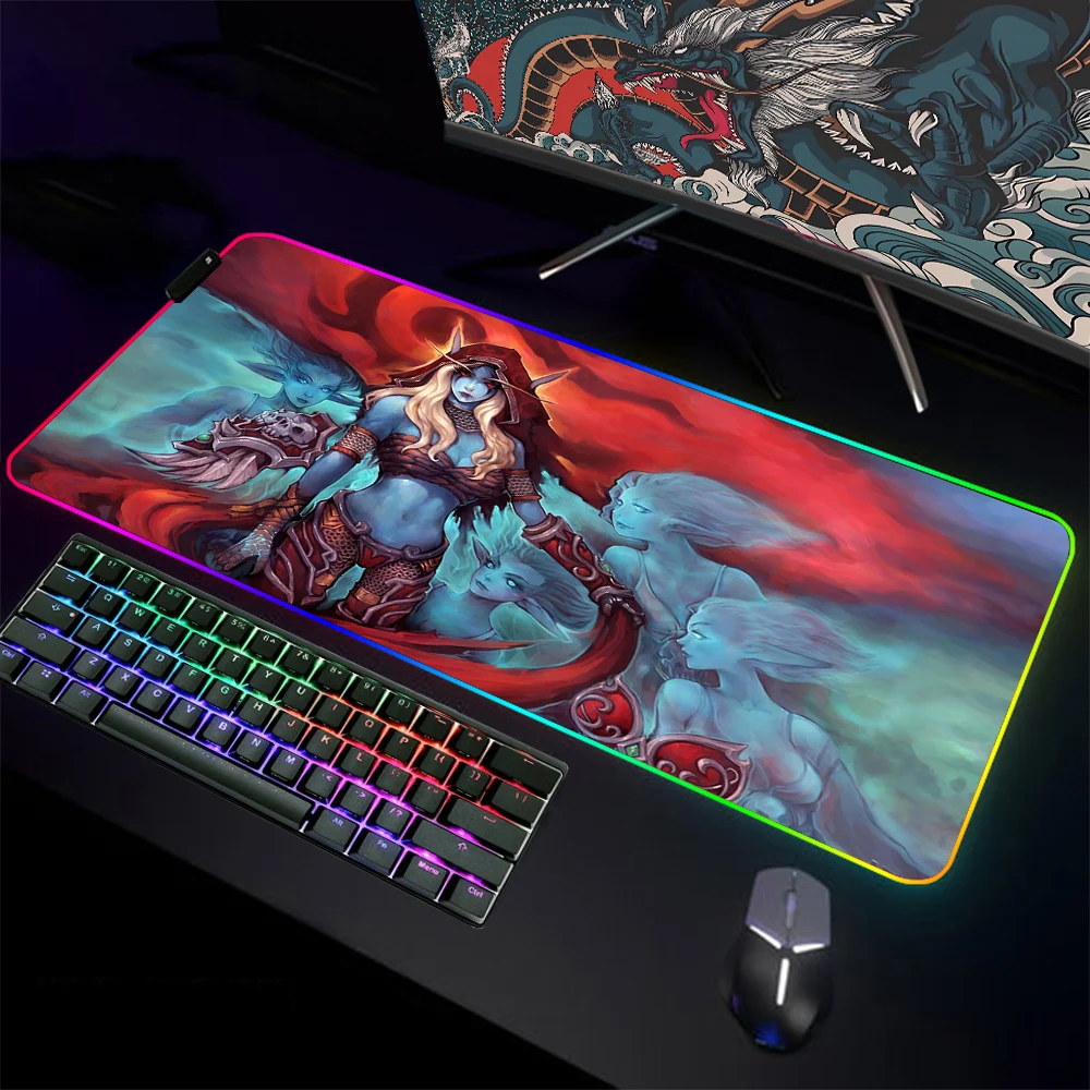 

World of Warcraft RGB Gaming Mousepad Big Desk Pad Natural Rubber Anti-slip Soft Desktop Mouse Pad LED Backlit Keyboard Mats