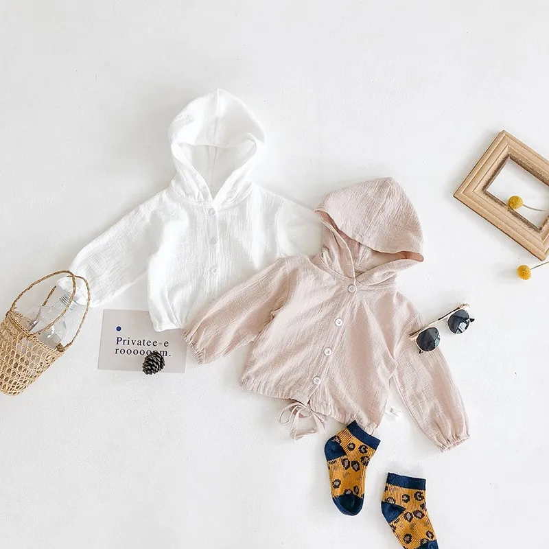 Children's Clothing Baby Love Dot Print Wind Proof Sunscreen Cardigan Long Sleeve Thin Hooded Coat Boy's Baby Coat Girl's Baby S