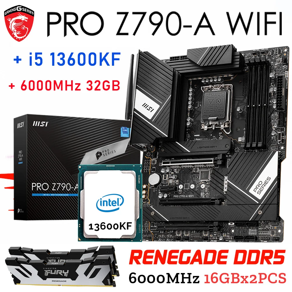 

MSI Z790-A WIFI DDR5 Motherboard LGA 1700 CPU Combo With Intel Core i5 13600KF Processor Kit i5 Kingston DDR5 RAM 6000MHz 32GB