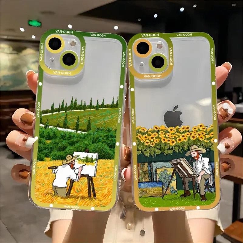 

Van Gogh Art Phone Case Telefoon For IPhone 14ProMax 13 14 12 11 Pro Max Mini Transparent Fundas Soft Cover