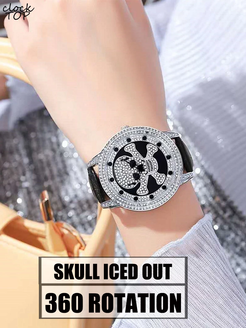 Женские леопардовые часы женские наручные с черепом головой бриллиантом