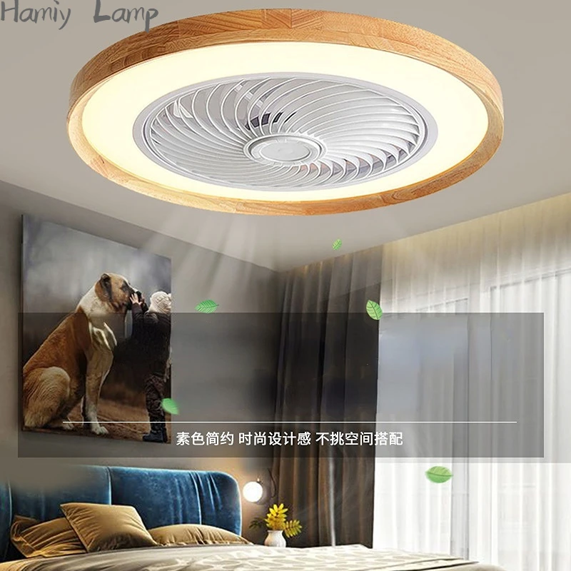 

50cm Wood Ceiling Fans Round Nordic Simple Modern Fan with Remote Control Living Bedroom Lighting Ventiladores De Techo