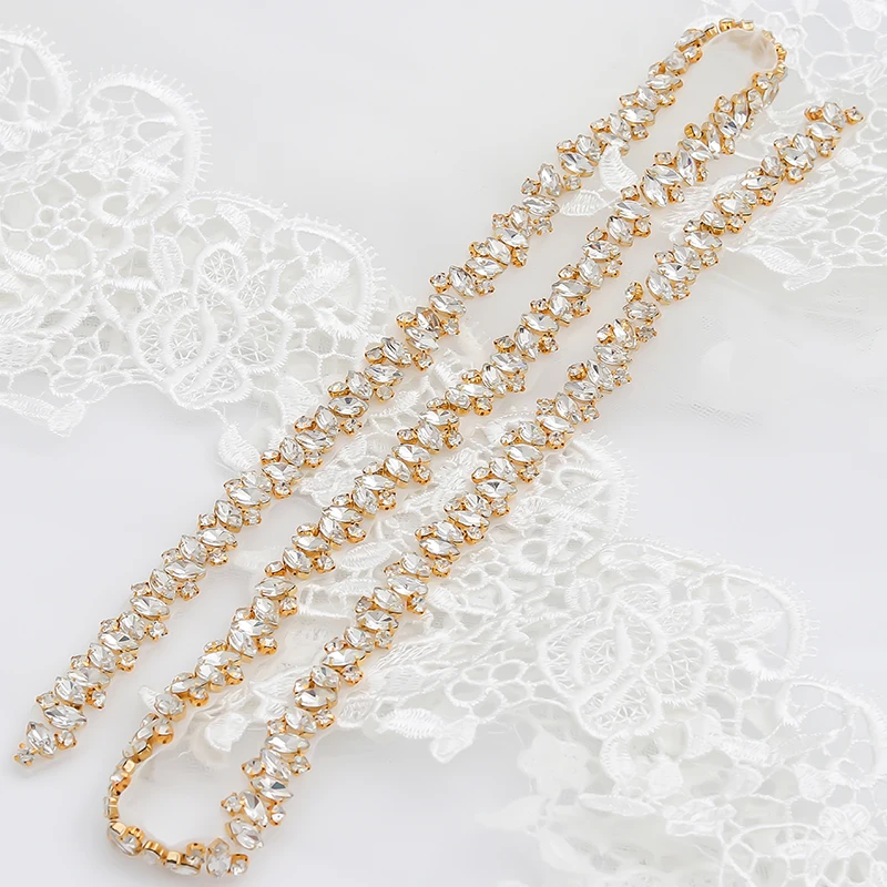WENXI  1.5Cm*10Yards Appliques By The Trims For Wedding Dress Belt  Rose Gold Crystal Delicacy Bridal sash WX863