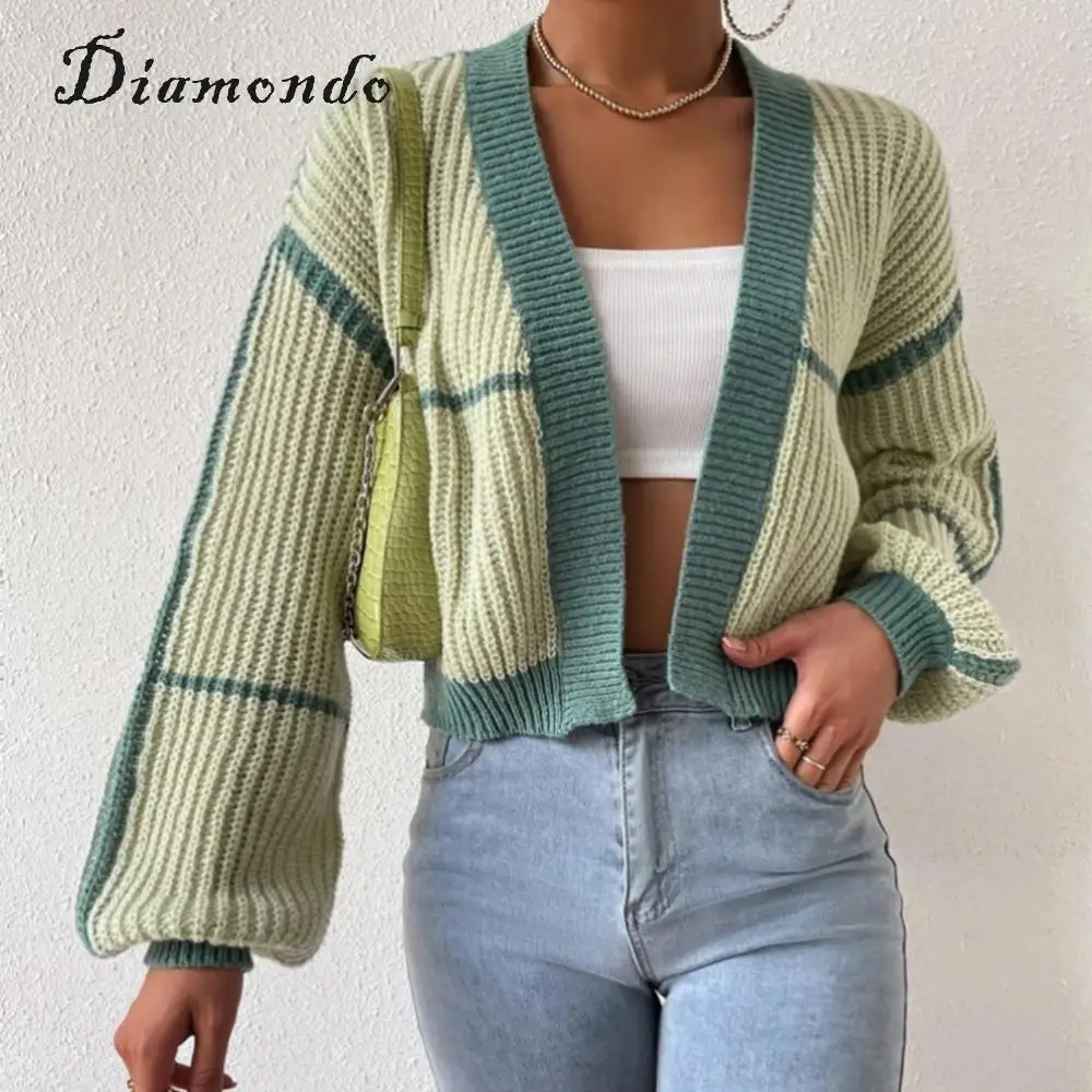 

Women Cardigans Outwear Coat Casual Cropped Cardigan Sweater Soft Color Block Comfy Contrast Trim Spring Fall Outwear