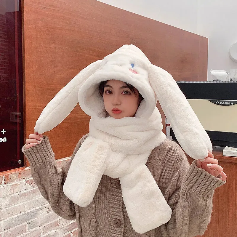 

Kawaii Sanrio Hat Scarf Gloves One-Piece Hat cinnamoroll Accessories Cute Anime Thickened Warm Versatile Toys for Girls Gift