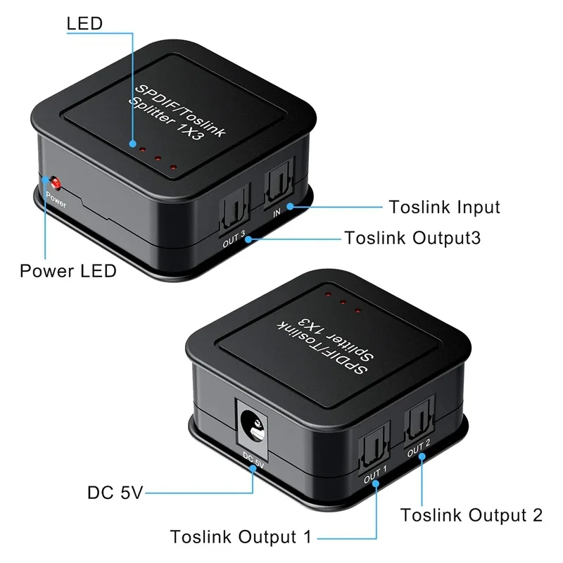 Optical Signal Input Splitter Can Be Divided Into Three Groups Of SPDIF / TosLink Receiving Device 1 In 3 Out Support DTS |