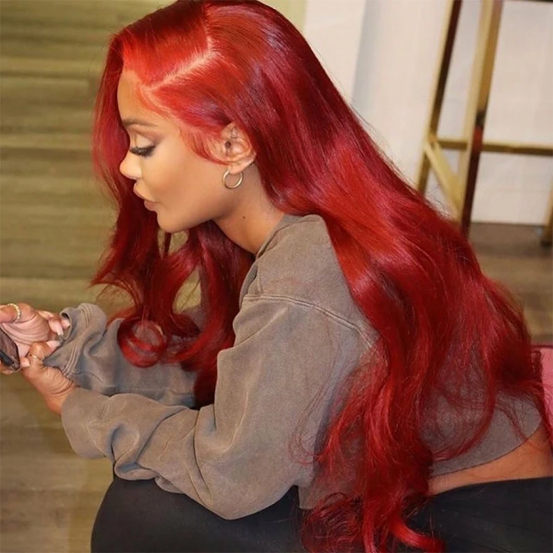 

Glueless Body Wave Red Colored Lace Front Wig For Black Women Babyhair Synthetic Hair Heat Temperature Fiber Daily Wear Wigs
