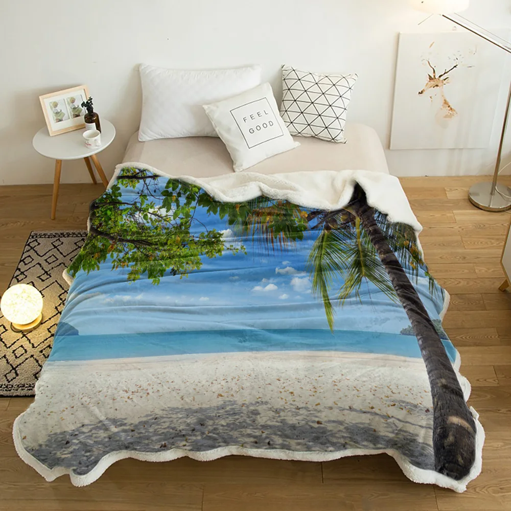 

Beach Tropical Plants Winter Wool Plush Throw Blanket Adult Kid Thick Travel Office Sherpa Fleece Blankets Sofa Bed Bedspread