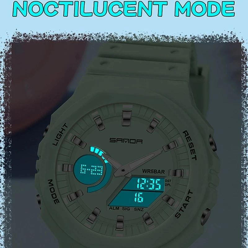 SANDA Mens Watches 2023 New Sports Watch Chronograph Luminous HD LED Dual Display Watch 50M Waterproof Relogio Masculino 6016
