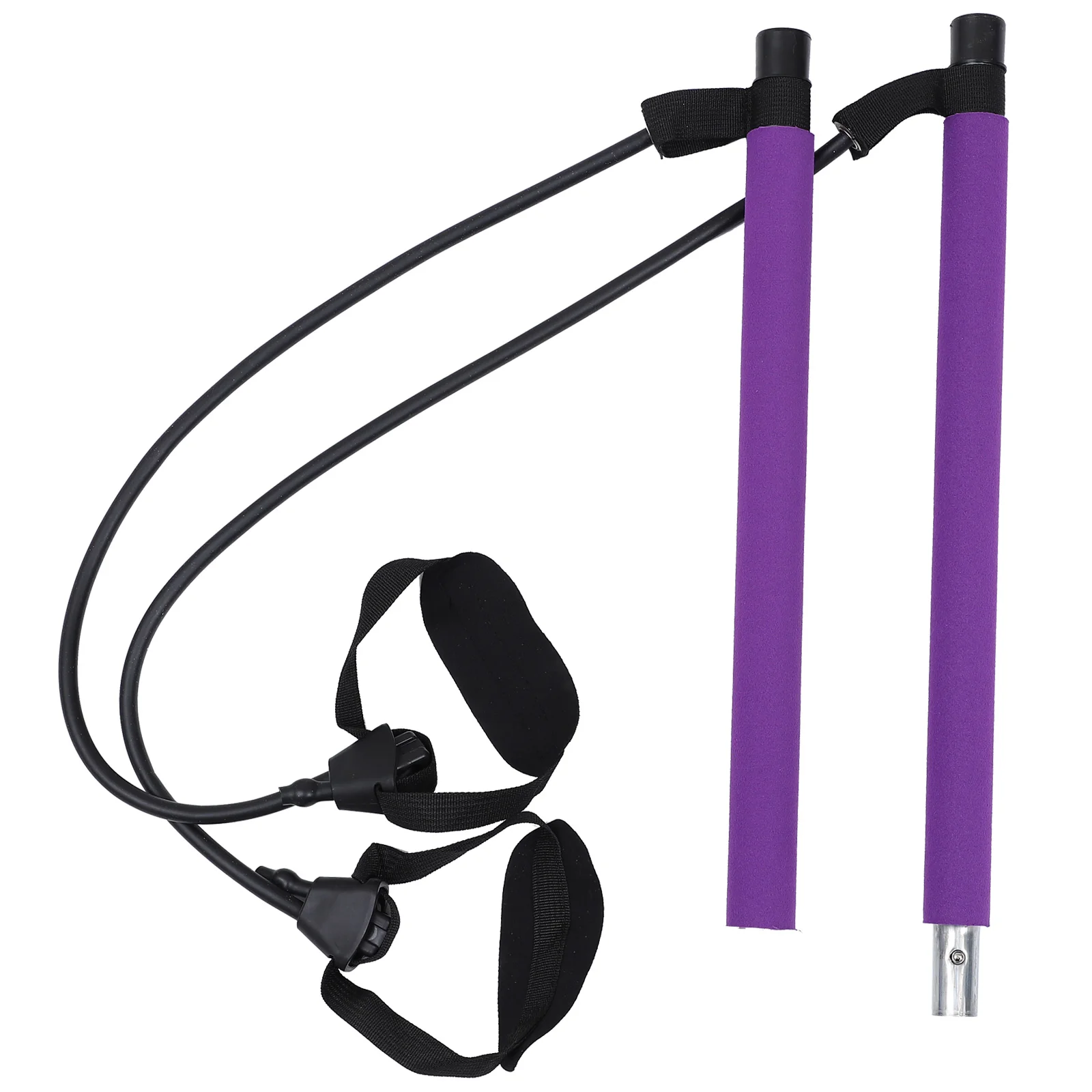 

Yoga Bar with Adjustable Resistance Bands Compact Pilates Fitness Stick (Purple)