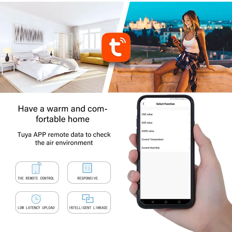 Датчик содержания углекислого газа Tuya с Wi-Fi и датчиком температуры влажности -