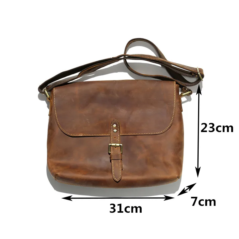 Fashion trend vintage crazy horse cowhide men's shoulder bag outdoor casual daily designer genuine leather work messenger bag