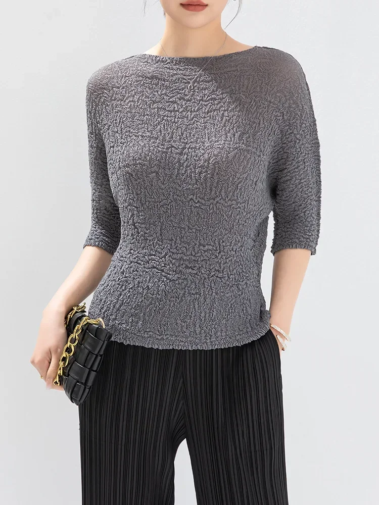 YUDX Miyake плиссированная футболка женская новинка 2024 весенняя мода повседневный