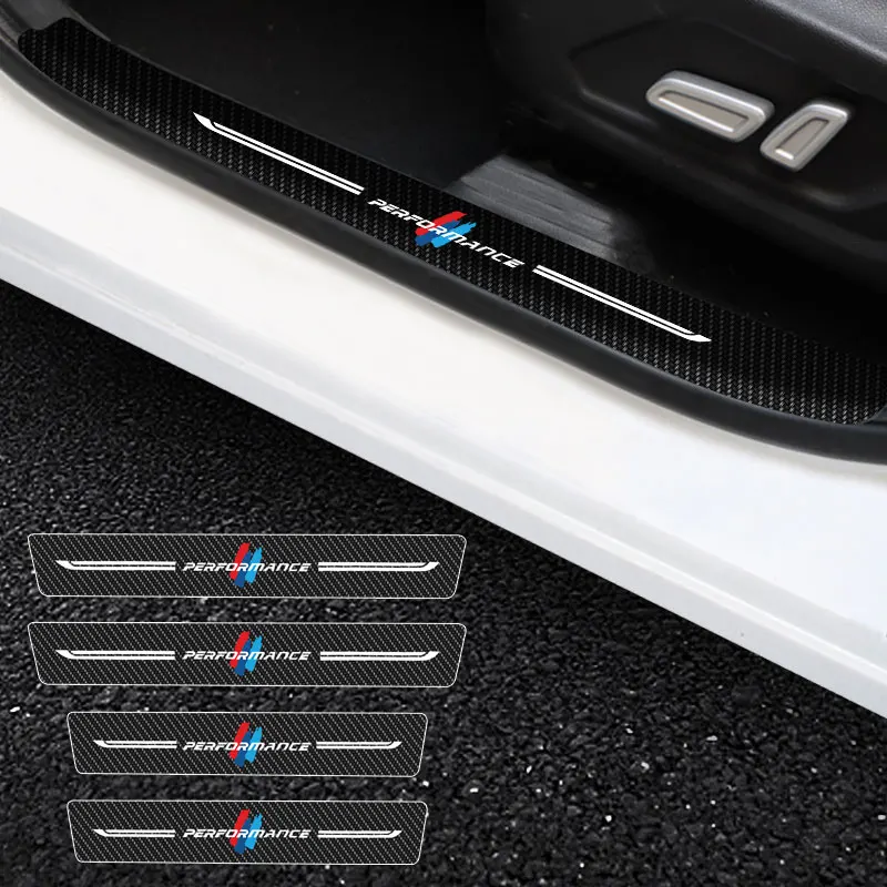 

4X Car Stickers Anti Scratch For BMW Performance Logo Door Sill Protector ​Car Threshold Protection Carbon Fiber Car Stylin