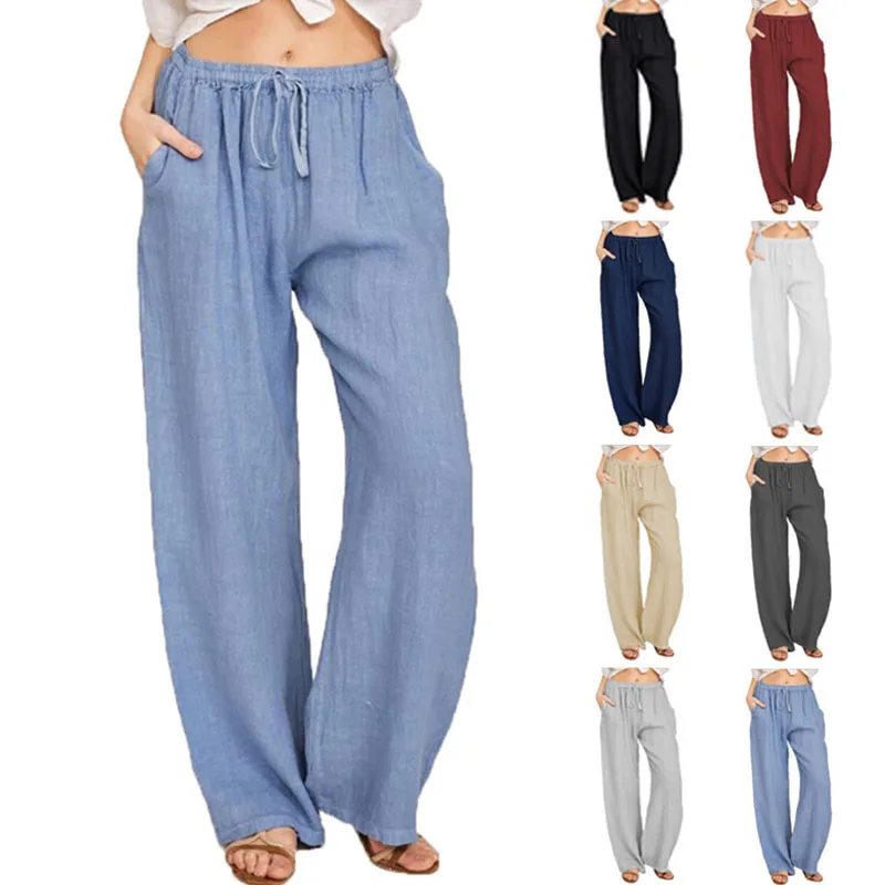 Women's clothing 2022 new European and American women's clothing large size loose cotton linen casual trousers women