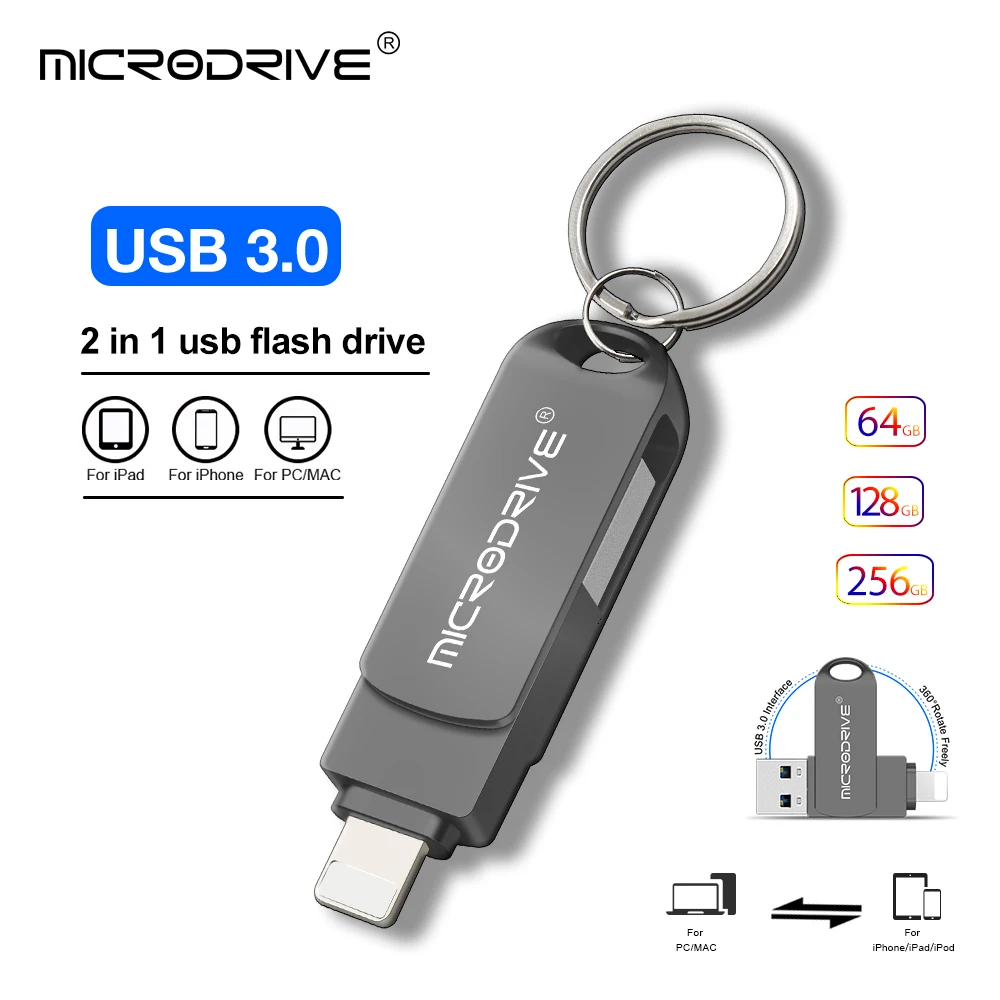 

Metal USB 3.0 Flash Drive 128GB 256GB OTG Pen Drive 64GB 512GB Flash Disk for iPhone 11/12/13/Pro/XR USB High Speed Memory Stick