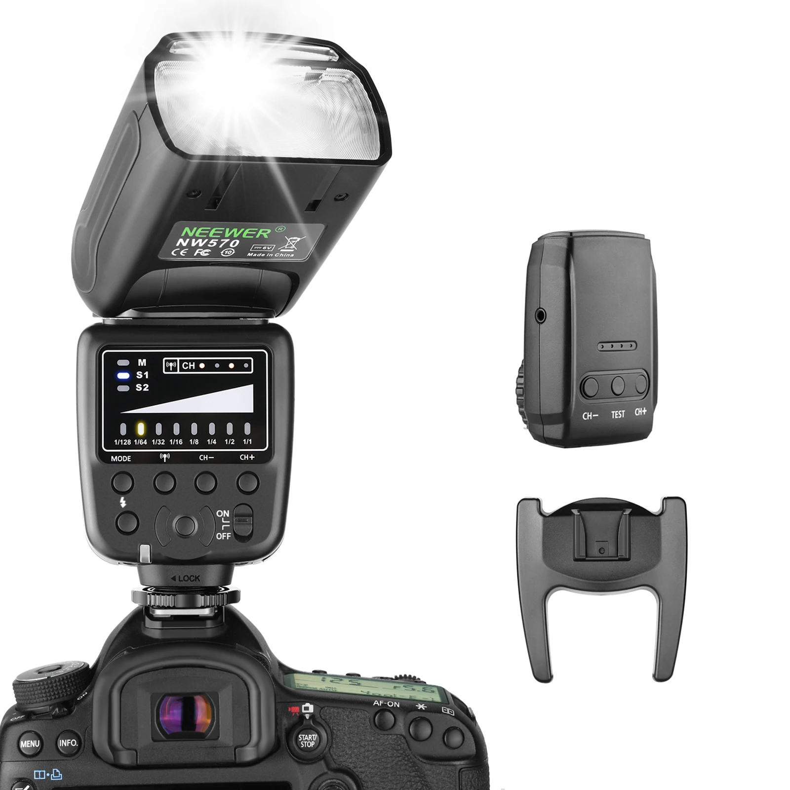 

Neewer Flash Speedlite with 2.4G Wireless System and 15 Channel Transmitter for DSLR Cameras with Standard Hot Shoe (NW570)