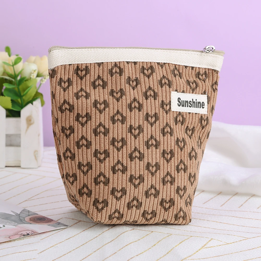 

Corduroy Cosmetic Bag Multifunctional Cosmetic Toiletry Bag Large Capacity Lightweight with Zipper Portable for Holiday Gifts