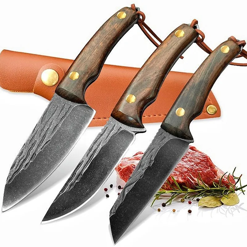 

Нож шеф-повара ручной ковки, высококлассный резец из грушевидной древесины, Классический нож с сербскими косточками для кемпинга