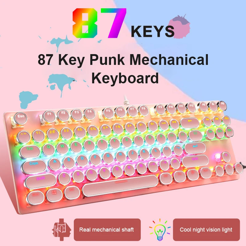 

Seven-color Backlight Axis Real Mechanical Keyboard Support Ergonomics Abs Usb Wired Keyboard Plug And Play 87-key Home Office