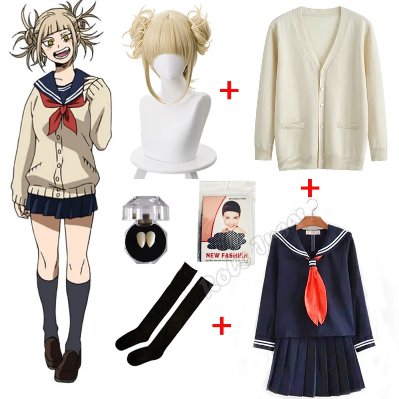 My Hero Academia Cosplay Halloween Costume Anime Boku No Hero Academia Himiko Toga JK Uniform Sweater Coat Wig Costumes C62C49 images - 6