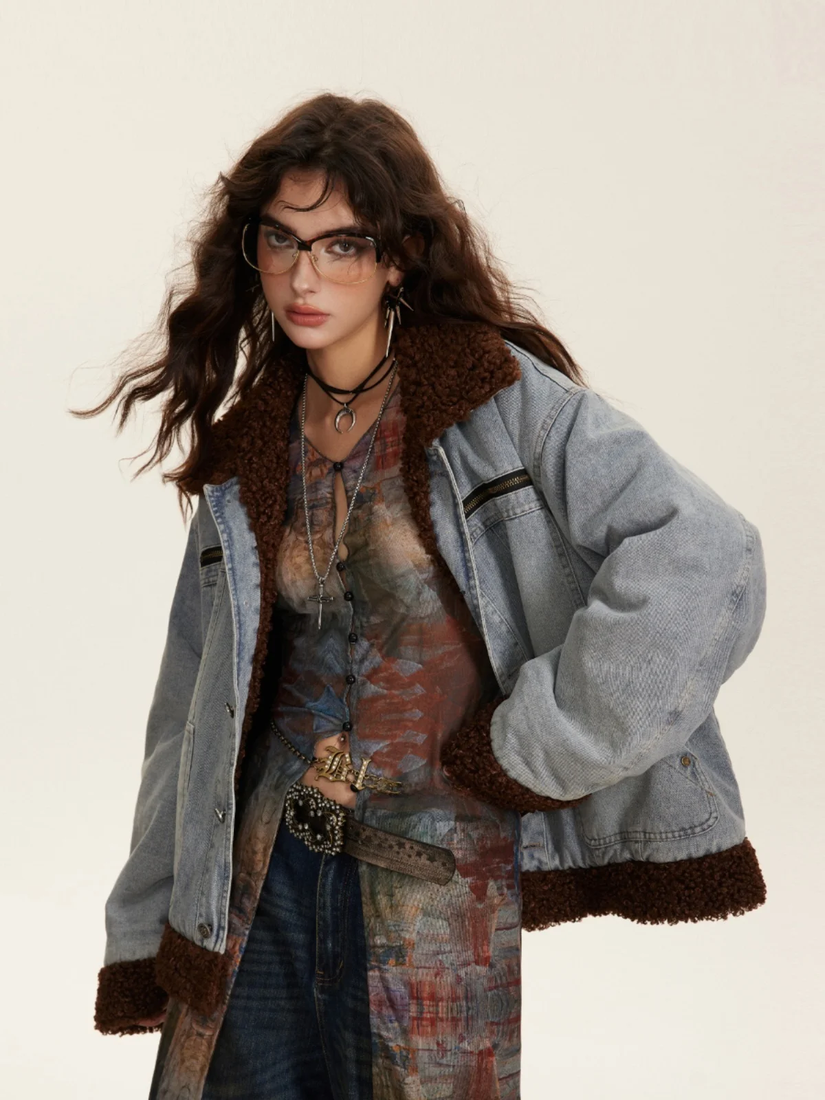 Wonderfulstory American Fashion Brand Retro Denim Lamb Wool Cotton-Padded Coat 2023 Winter New Men and Women Outerwear