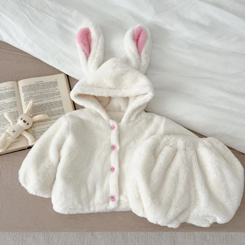 

HoneyCherry Baby Girl Winter Plush Rabbit Set Cute Warm Fashion Furry Clothes Baby Girl Clothes