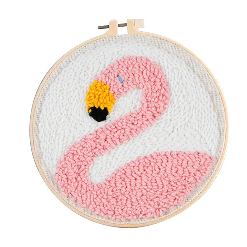 

Cartoon Swan Goose Flamingo Poke Embroidery Woolen Yarn Artwork Kit Punch Needle DIY Material Package For Beginner Wholesales
