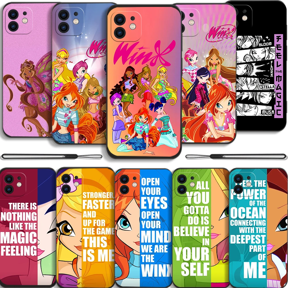 

Winxs-Clubs Phone Case For iPhone 14 13 12 11 Pro Max Mini X XR XS MAX SE20 8 7 Plus 6 6S Plus Silicone Cases with Hand Strap
