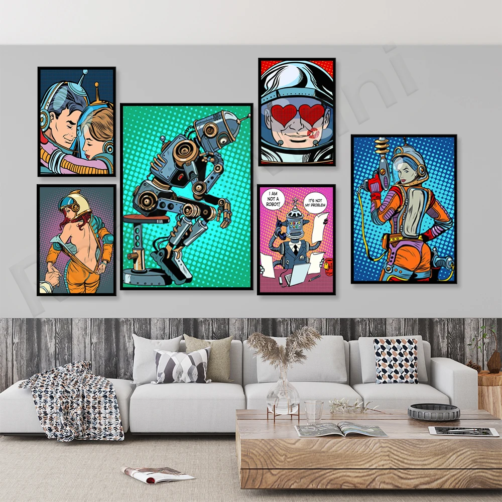 Retro sci-fi pop art space poster print frameless future rob
