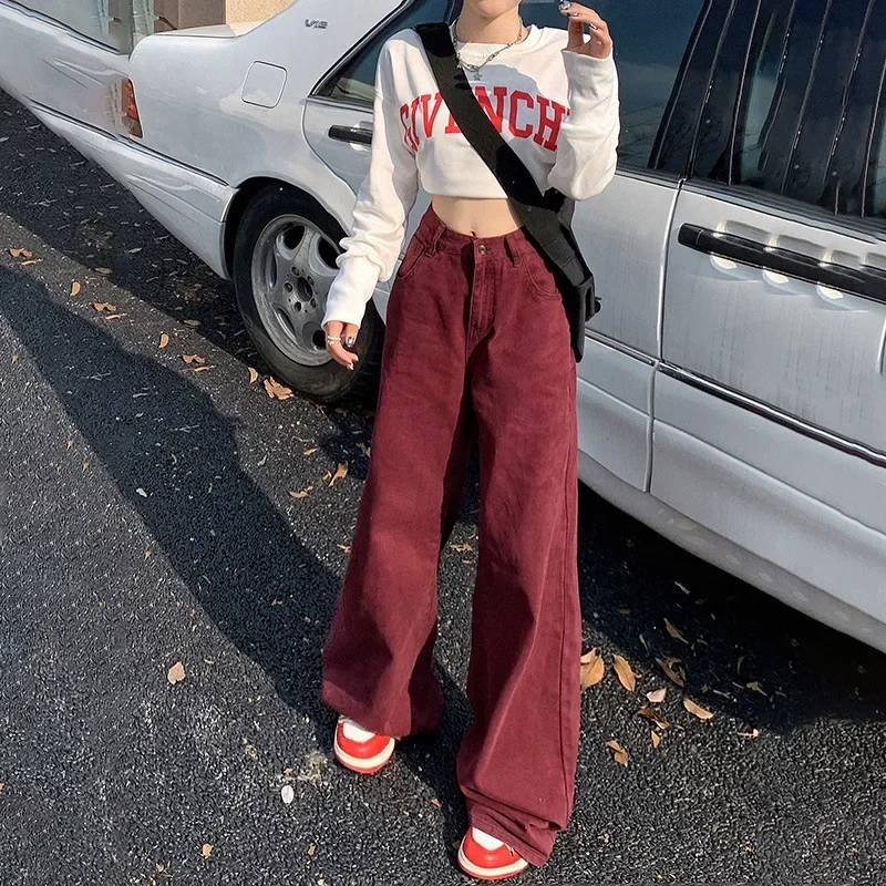 Wide-leg Jeans Women's Spring and Autumn Maillard High-waisted Thin Loose Drape Tall Straight Floor-mopping Trousers