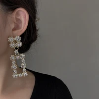 luxury shiny square crystal dangle earrings for women long tassel big full rhinestone drop earrings delicate girl party jewelry