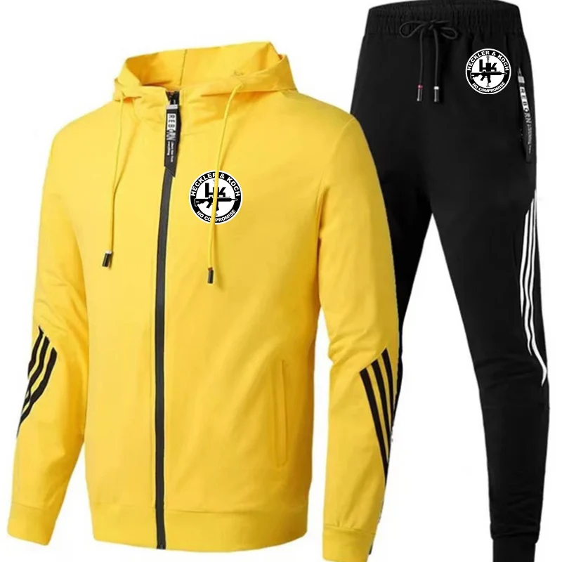 

2023 Men New Hk Heckler Koch No Compromise Hoodie Tracksuit Warm Zipper Jacket + Sweatpants Sportswear Two Piece Casual Suit