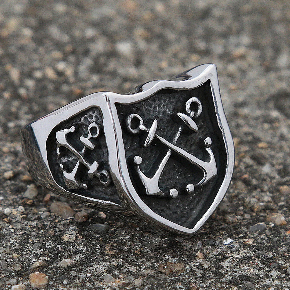 

Vintage Men Viking Anchor Ring Unique Pirate Shield Anchor Biker Ring Stainless Steel Punk Amulet Jewelry Gift Wholesale