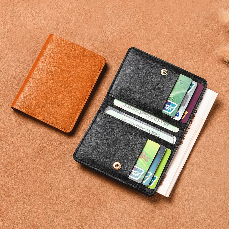 Women's Small Wallet Short 2023 New Simple Mini Leather Wallet Card Bag Thin Folding Money Clip Driver's License Pieces Set
