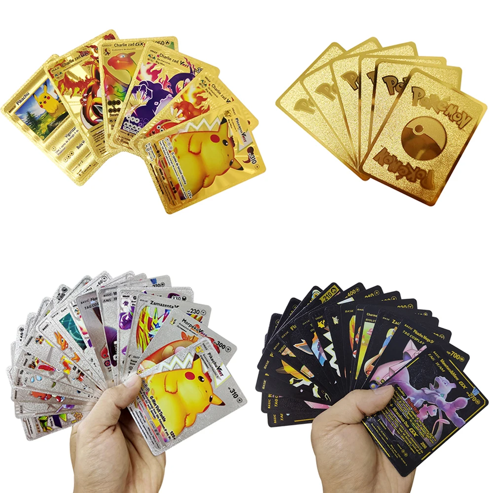 

Карты Pokemon Metal Gold Vmax GX, английская испанская карта, Charizard Pikachu, редкая коллекция, Боевая тренировочная карта, детские игрушки, подарок
