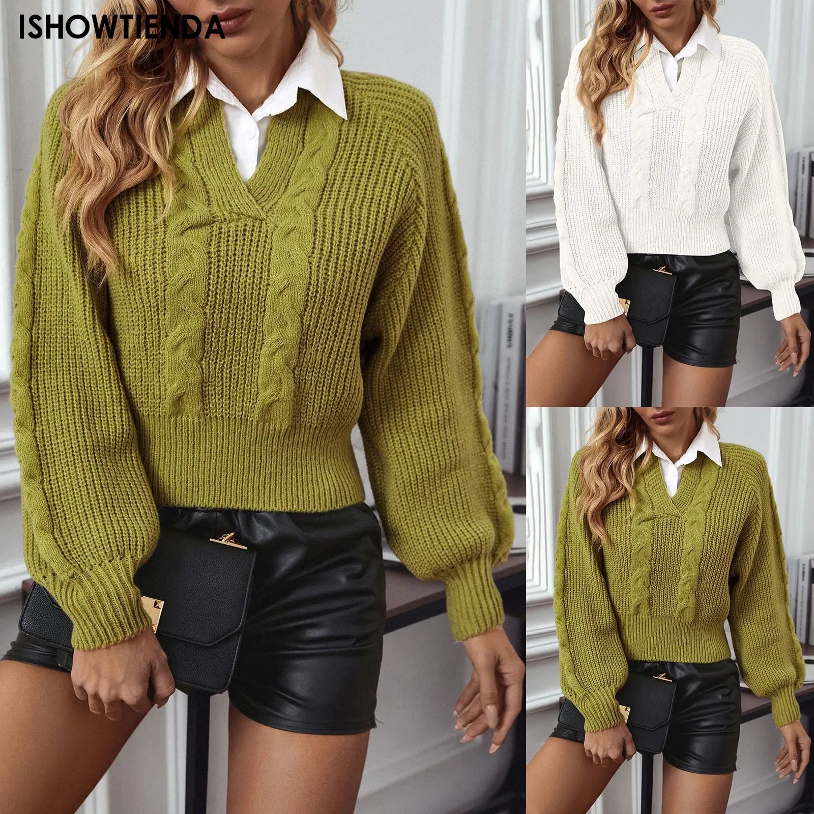 Свитер женский вязаный из двух частей с длинным рукавом