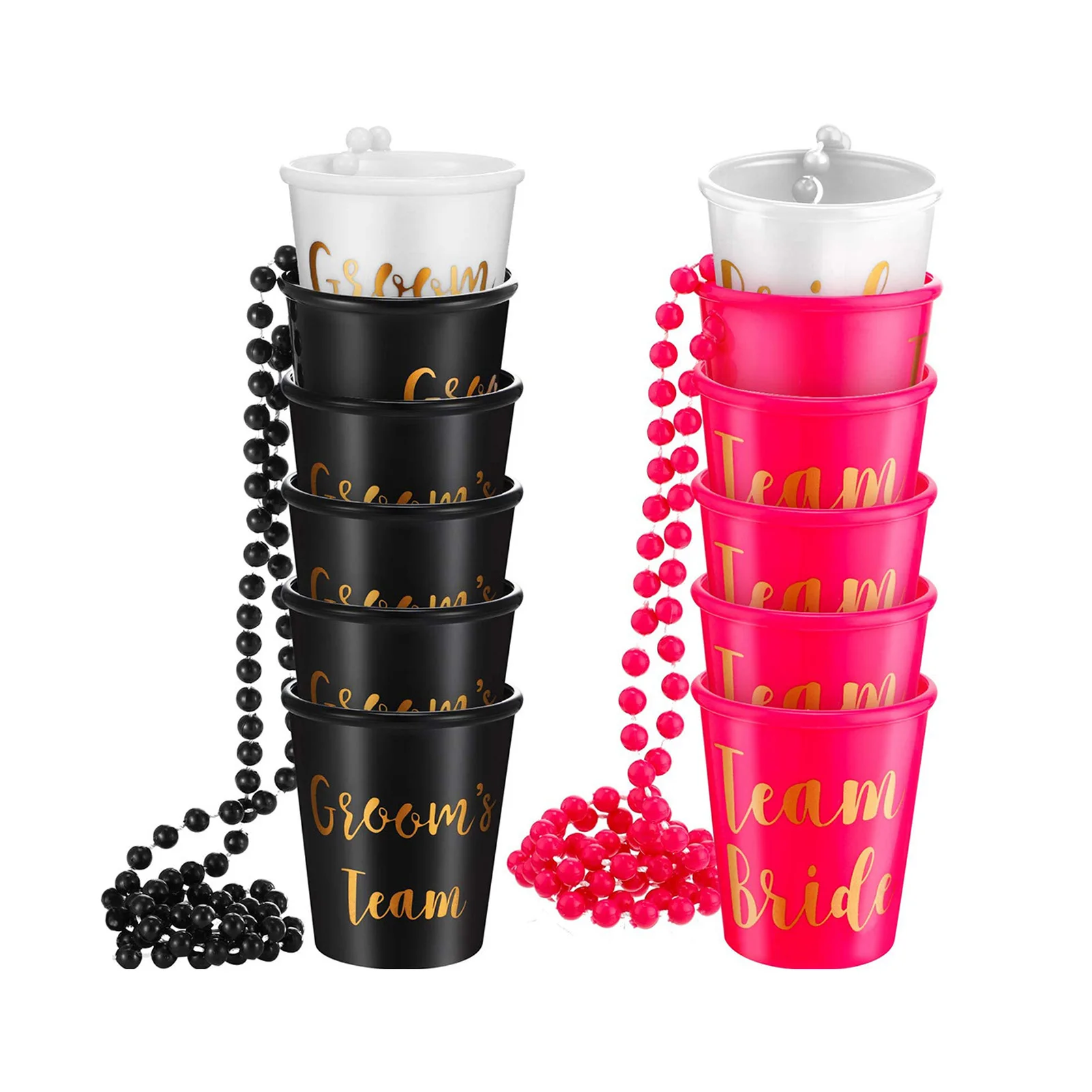 

Hot 12pcs Team Bride To Be Cup Plastic Shot Glasses Necklace Beads Drinking Cups For Wedding Bridal Shower Hen Party Decoration